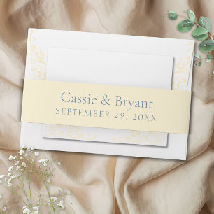 Formal Butter Yellow Blue Vintage Wedding Invitation Belly Band