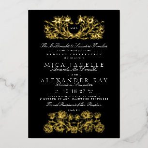 Formal Calligraphy art nouveau black & White Gold Foil Invitation