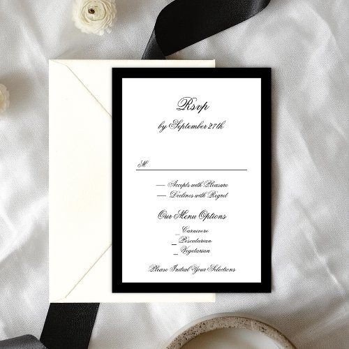 Formal Calligraphy Black Framed Classic Wedding RSVP Card