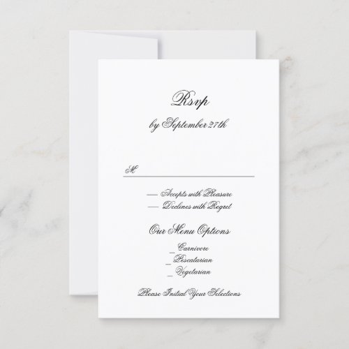 Formal Calligraphy Black  White Classic Wedding RSVP Card