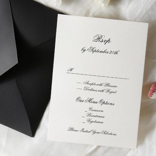 Formal Calligraphy Black  White Classic Wedding RSVP Card
