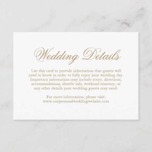 Formal Calligraphy Details Gold Wedding Enclosure Card
