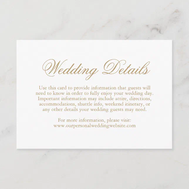 Formal Calligraphy Details Gold Wedding Enclosure Card Zazzle