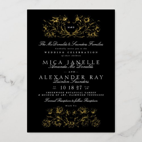 Formal Calligraphy Elegant Black Gold Foil Foil Invitation