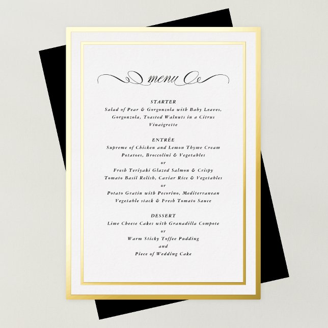 Formal Calligraphy Gold Foil Frame Wedding Menu Foil Invitation (Creator Uploaded)