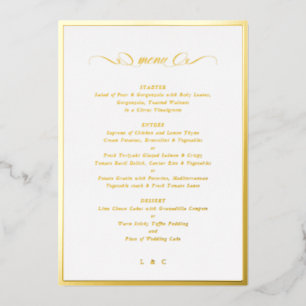 Formal Calligraphy Gold Foil Frame Wedding Menu Invitation