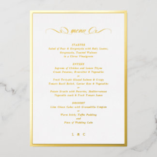Formal Calligraphy Gold Foil Frame Wedding Menu Invitation