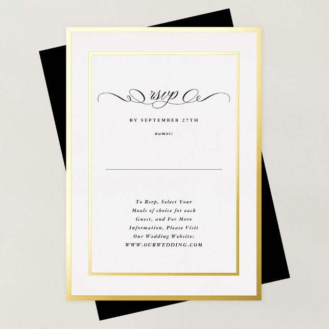 Formal Calligraphy Gold Frame Wedding Website RSVP Foil Invitation (Creator Uploaded)