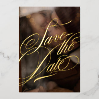 Formal Calligraphy Photo Black and Real Gold Foil Invitation