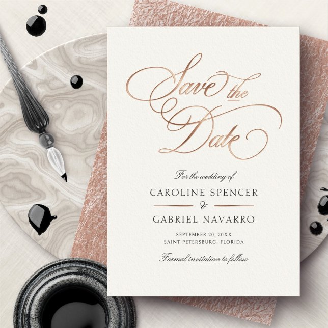 Formal Calligraphy Script Wedding Save the Date Foil Invitation (Creator Uploaded)