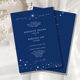 Formal Celestial Elegant Blue Wedding Details and  Invitation