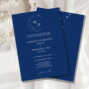 Formal Celestial Elegant Wedding Monogram Details Invitation