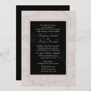 Formal Champagne & Black Jasmine Wedding Invitation