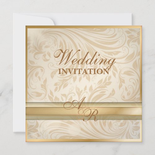 Formal champagne gold Damask Wedding Invitation