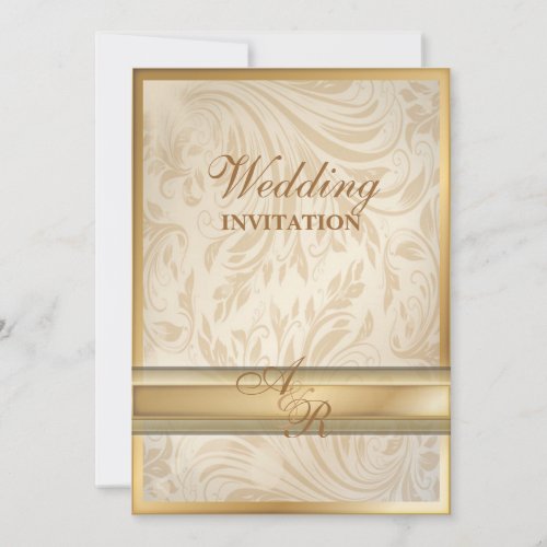 Formal champagne gold Damask Wedding Invitation