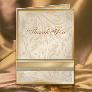 Formal champagne gold Damask Wedding Letterpress Thank You Card