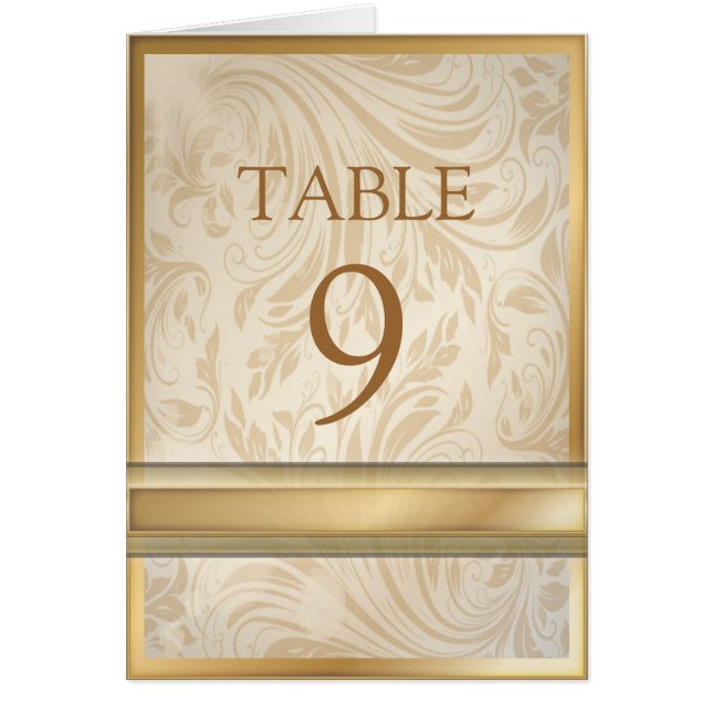Formal champagne  gold Damask Wedding table number (Front)