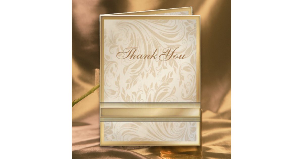 Formal champagne gold Damask Wedding Thank You Card | Zazzle