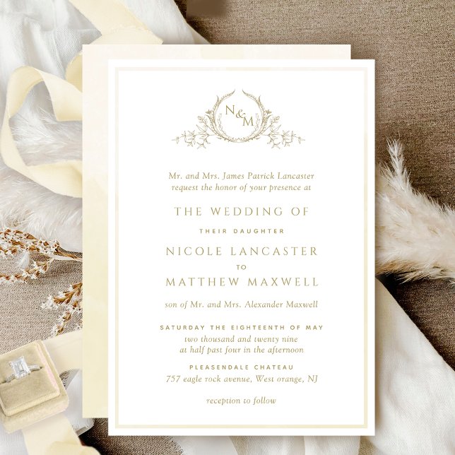 Formal Champagne Monogram, Watercolor Wedding Invitation (Creator Uploaded)