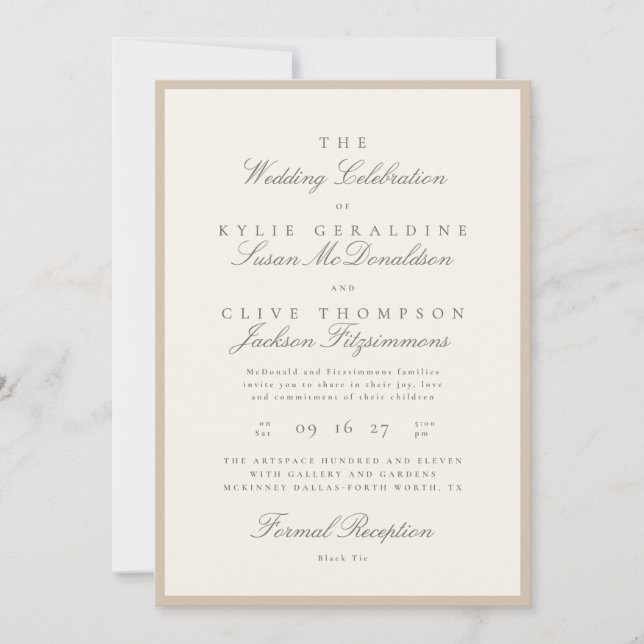 Formal Champagne Taupe Ivory Wedding Invitation (Front)