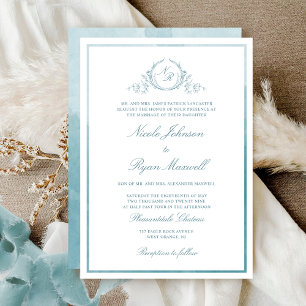 Formal Chic Monogram Sea Glass Watercolor Wedding Invitation