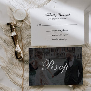 Formal Classic and Dark Overlay Photo Wedding RSVP Card