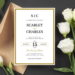 Formal Classic Black Gold Monogram Wedding Invitation