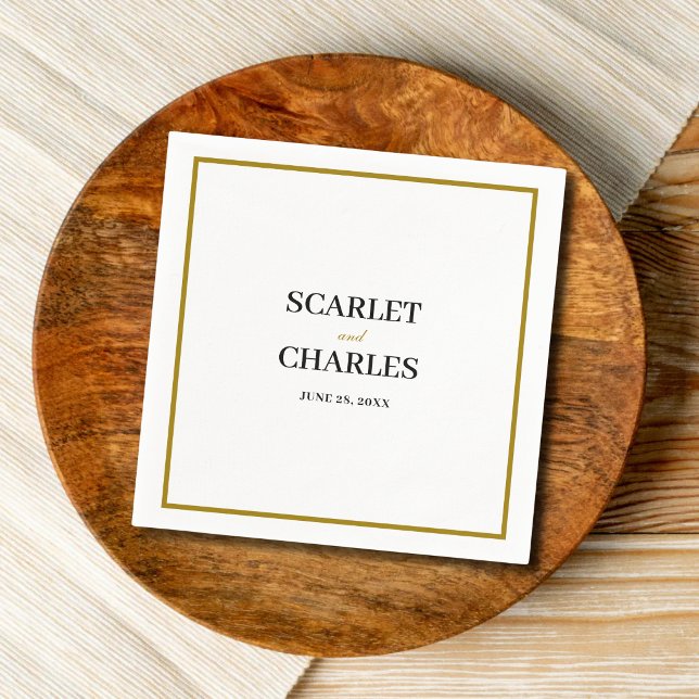Formal Classic Black Gold Monogram Wedding Napkins (Formal black and gold monogram napkins add a refined, elegant touch to wedding tables.)