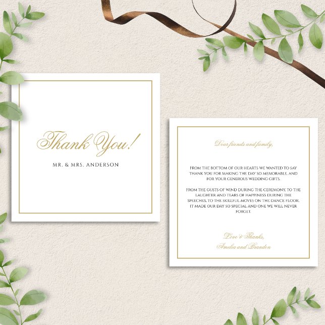 Formal Classic Black & Gold Wedding Thank You Note Card (Creator Uploaded)