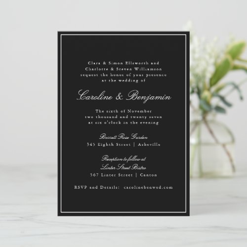 Formal Classic Black Script Elegant Wedding RSVP Invitation