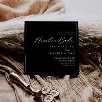 Formal Classic Black Square Nuestra Boda Wedding Invitation