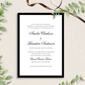 Formal Classic Black & White Border Script Wedding Invitation