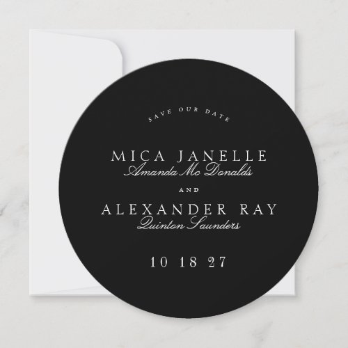 Formal Classic Black White Calligraphy Round Photo Save The Date