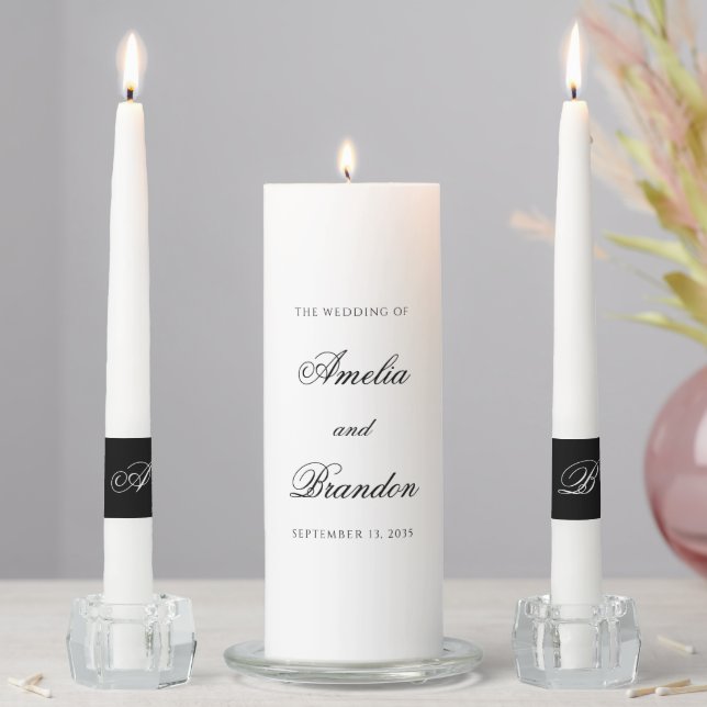 Formal Classic Black & White Monogram Wedding Unity Candle Set (In Situ)