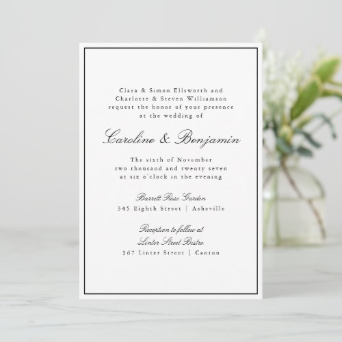 Formal Classic Border Script Elegant Wedding Invitation