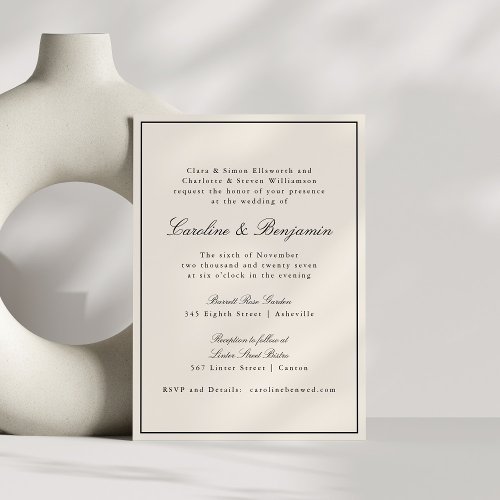 Formal Classic Border Script Elegant Wedding Ivory Invitation