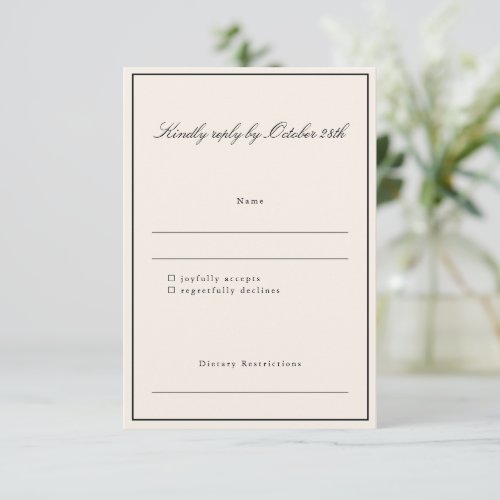 Formal Classic Border Script Elegant Wedding Ivory RSVP Card