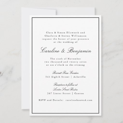 Formal Classic Border Script Elegant Wedding RSVP Invitation | Zazzle