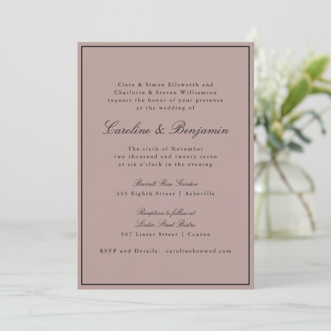 Formal Classic Border Script Mauve Wedding Website Invitation (Standing Front)