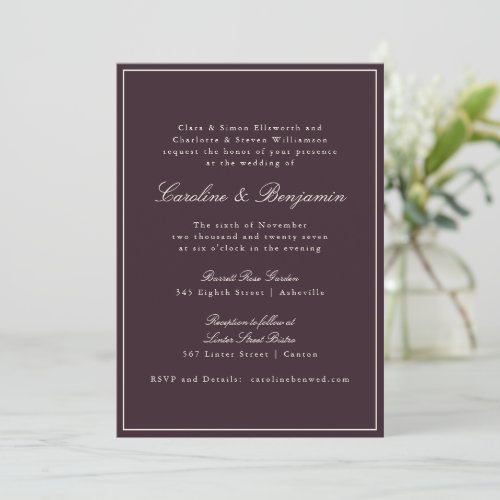 Formal Classic Border Script Plum Wedding Website Invitation