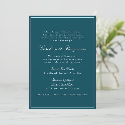 Formal Classic Border Script Teal Wedding Website Invitation