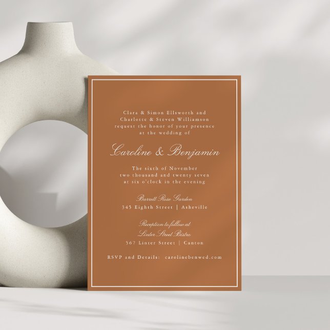 Formal Classic Border Script Wedding Terracotta  Invitation (Creator Uploaded)
