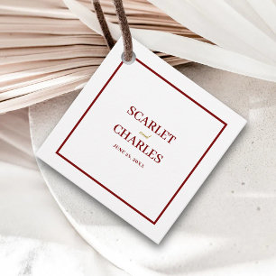 Formal Classic Burgundy & Gold Monogram Wedding Favor Tags