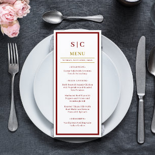 Formal Classic Burgundy & Gold Monogram Wedding Menu