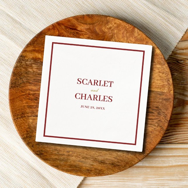 Formal Classic Burgundy & Gold Monogram Wedding Napkins (Burgundy and gold monogram wedding napkins add elegance and a personal touch to receptions.)