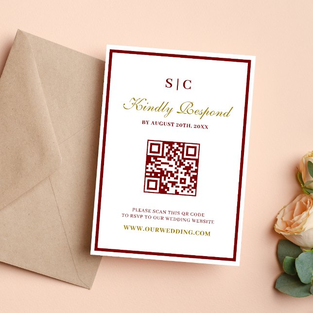 Formal Classic Burgundy & Gold Monogram Wedding RSVP Card (Burgundy and gold monogram RSVP card keeps responses elegant, organized, and personalized.)