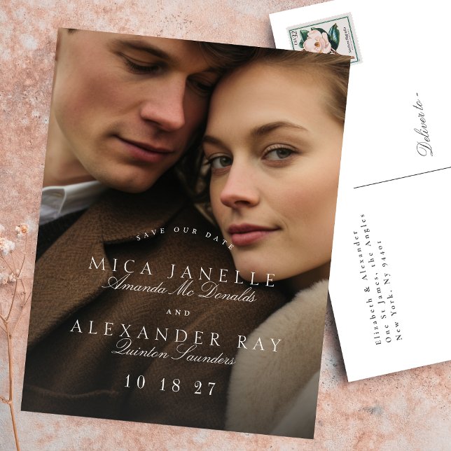 Formal Classic Calligraphy Photo Save The Date Postcard (Creator Uploaded)