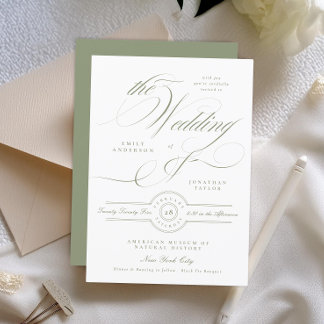 Formal Classic Calligraphy Sage Green Wedding Invitation