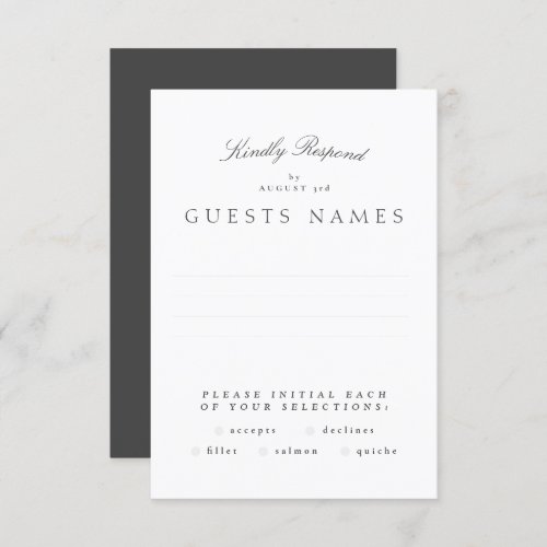 Formal Classic Dark Gray Calligraphy Wedding RSVP Card