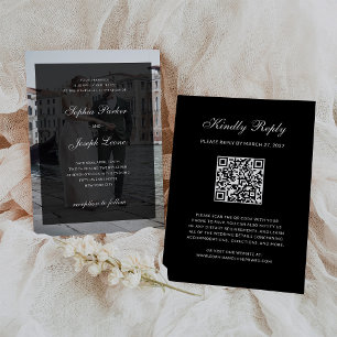 Formal Classic Dark Overlay QR Code Photo Wedding Invitation